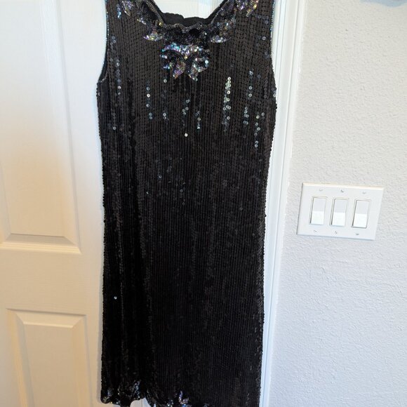 DAZZLING GATSBY 1920s SEQUIN STUNNER FLAPPER DRESS | M | EVC | Black | 12 / L - Picture 9 of 12
